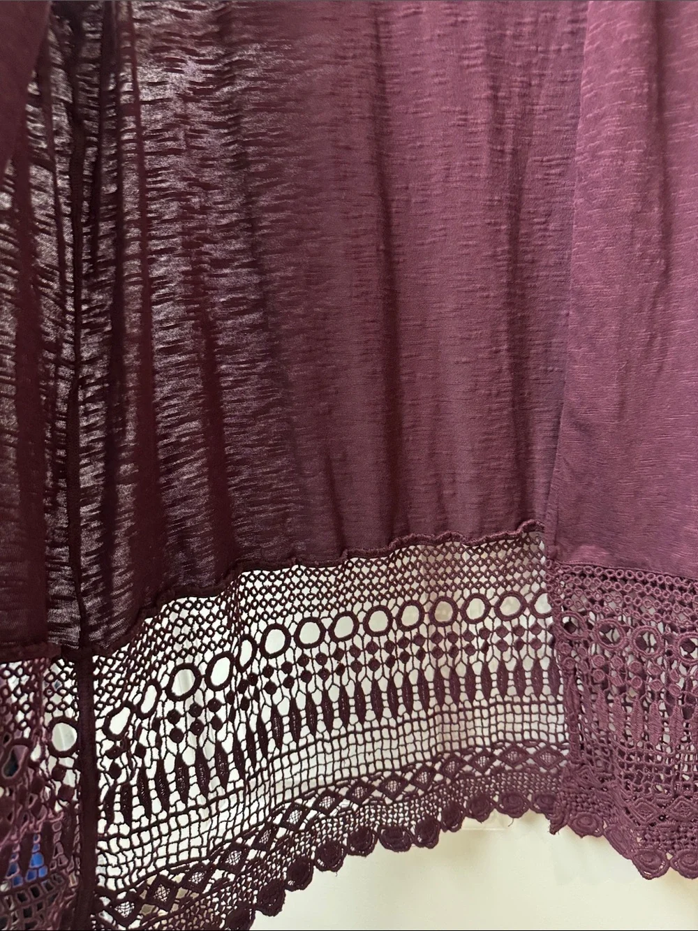 Chico’s Plum Sleeveless Open-Front Crochet-Hem Vest - Size Large (Chico’s 2)